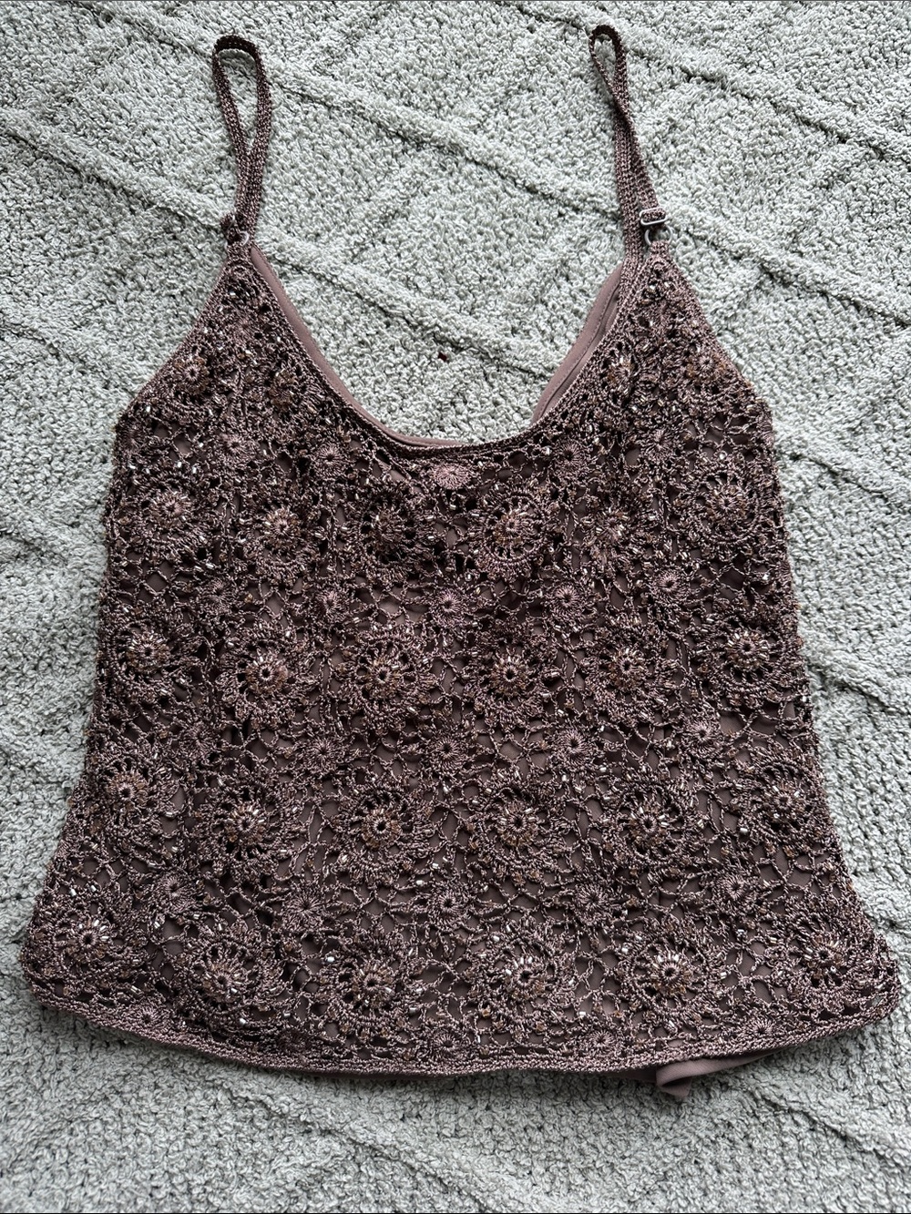 Carmen Marc Valvo Crochet Lace Camisole - Cocoa Brown